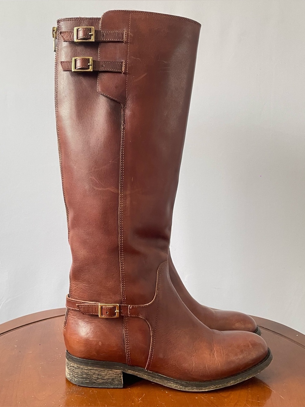 PEGABO Brown Leather Tall Riding Boots | US 7